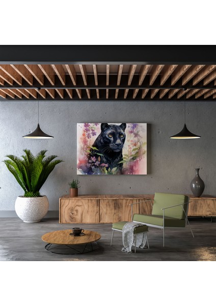 Kara Panter Kanvas Tablo - Rüya Gibi Suluboya Tablo - Kara Panter, Kanvas Tablo, Ev Dekorasyonu, 30X30 modelleri