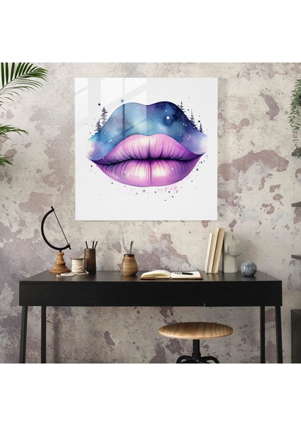 Yıldızlı Öpücük Cam Baskı - Öpücük, Modern Sanat, Duvar Dekorasyonu, Suluboya Resim, 30X30