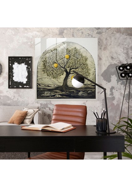 Limon Ağacı Cam Baskı - Çağdaş Gravür - Limon Ağacı, Çizgiler, Cam Baskı, Duvar Süslemesi, 30X30