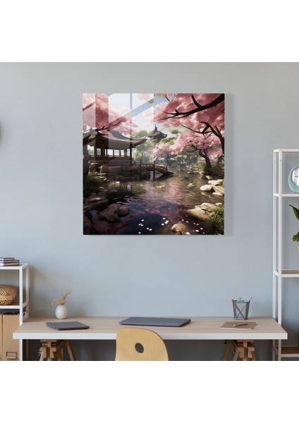 Lenticular Glass Baskı - Japon Bahçelerinin Huzuru - Lenticular, Modern Sanat, Kiraz Çiçeği Ağaçları, Lenticular, 30X30 modelleri
