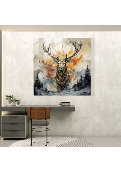 Büyülü Elk Cam Baskı - Elk, Wonder, Ev Dekorasyonu, Modern Sanat, 30X30 modelleri