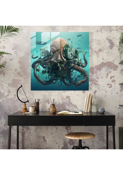 Ahtapot Cam Baskı - Dijital Kolaj Ahtapot Duvar Tablosu - Ahtapot, Cam Sanatı, Modern Sanat, Cam Duvar Sanatı, 30X30 fiyatları