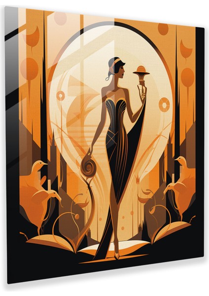 Hermes Cam Baskı - Art Deco Tarzı Illüstrasyon - Hermes, Cam Baskı, Duvar Dekorasyonu, Sofistike Portre, 30X30