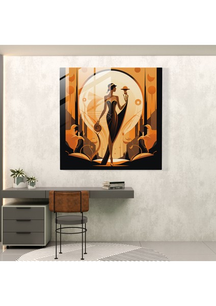 Hermes Cam Baskı - Art Deco Tarzı Illüstrasyon - Hermes, Cam Baskı, Duvar Dekorasyonu, Sofistike Portre, 30X30