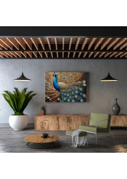 Parıltılı Görkemli Tavuskuşu Kanvas Tablo - Parıltılı, Parıltılı Altın Parıltılı, Ev Dekorasyonu, Kanvas Tablo, 30X30 fiyatları
