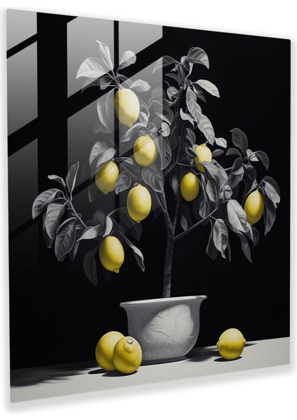 Monokromatik Limon Ağacı Cam Baskı - Limon Ağacı, Cam Baskı, Limon Ağacı, Ev Dekorasyonu, 30X30