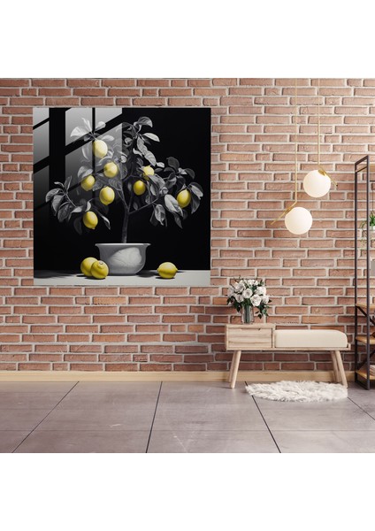 Monokromatik Limon Ağacı Cam Baskı - Limon Ağacı, Cam Baskı, Limon Ağacı, Ev Dekorasyonu, 30X30