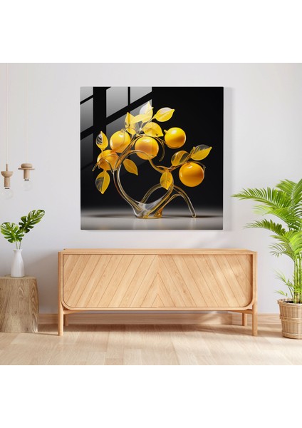 Limon Ağacı Özlü Cam Heykel - Limon Ağacı, Ev Dekorasyonu, Limon Ağacı, Cam Duvar Sanatı, 30X30