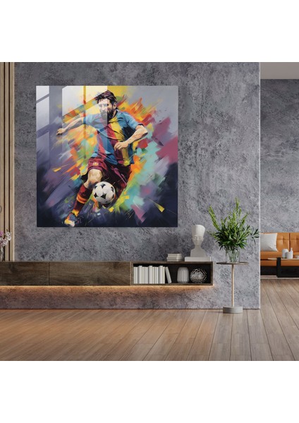 Empresyonist Cam Baskı - Lionel Messi Hareket Halinde - Lionel Messi, Lionel Messi, Duvar Dekorasyonu, Cam Duvar Sanatı, 30X30