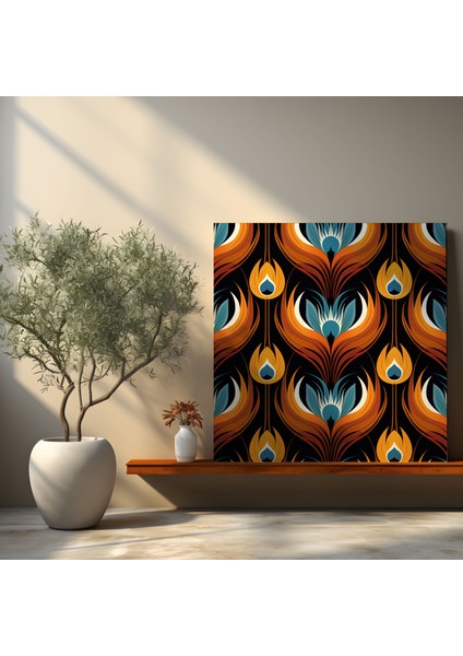 Geometrik Tüy Kanvas Tablo - Tüy, Simetrik, Duvar Tablosu, Kanvas Tablo, 30X30