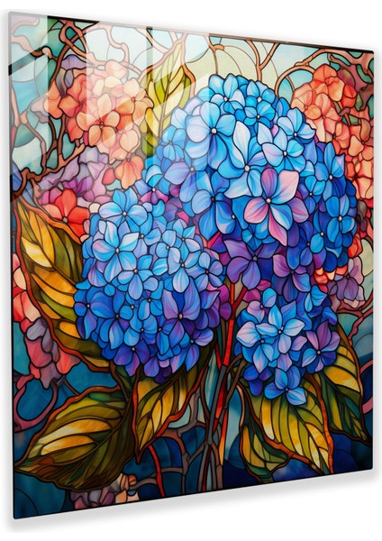Ortanca Vitray Cam Baskı - Ortanca, Vitray Temsil, Cam Duvar Sanatı, Modern Sanat, 30X30