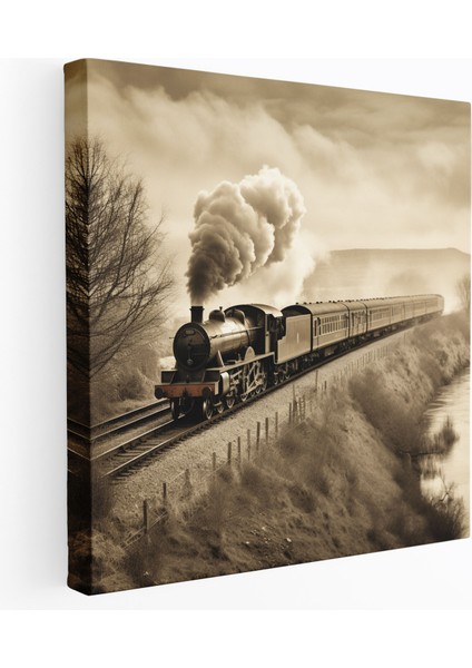 Klasik Duvar Sanatı: Vintage Tren Yolculuğu - Klasik, Kanvas Tablo, Sepya Fotoğraf, Nostalji, 30X30