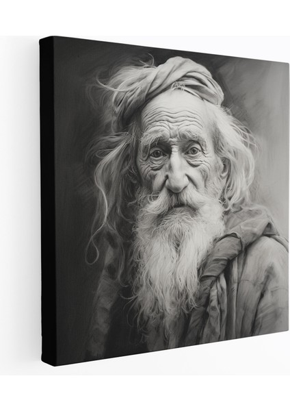 Klasik Kanvas Tablo - Yaşlı Bilge Adam - Klasik, Kanvas Tablo, Karakalem Eskiz, Klasik, 30X30