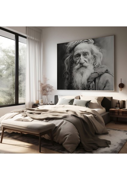 Klasik Kanvas Tablo - Yaşlı Bilge Adam - Klasik, Kanvas Tablo, Karakalem Eskiz, Klasik, 30X30