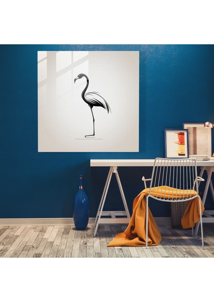 Serene Line Flamingo Cam Baskı - Flamingo, Cam Sanatı, Siyah Beyaz, Cam Duvar Tablosu, 30X30 modelleri