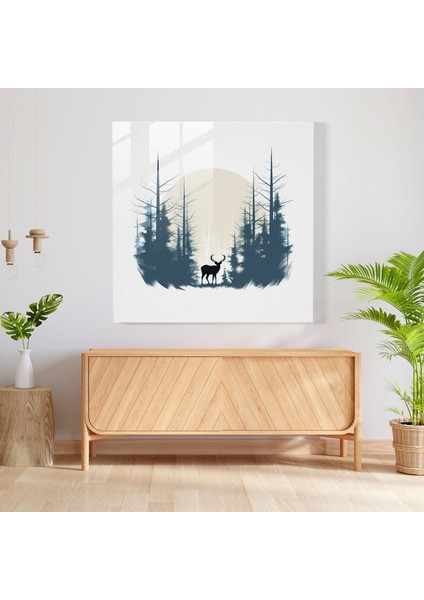 Elk Glass Print - Minimalist Çizgi Çizimi, Modern Duvar Dekorasyonu - Elk, Modern Sanat, Minimalist, Orman, 30X30