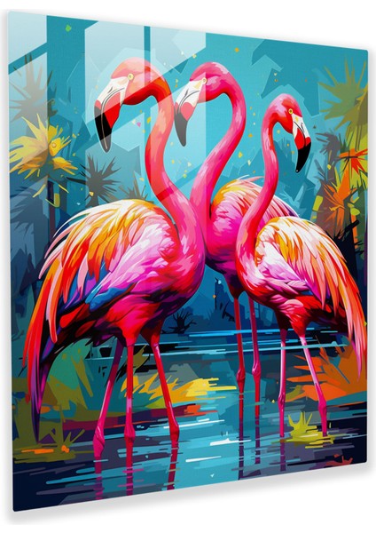 Şakacı Flamingo Pop Art Cam Baskı - Flamingo, Duvar Süslemesi, Cam Sanatı, Şakacı Aranjman, 30X30