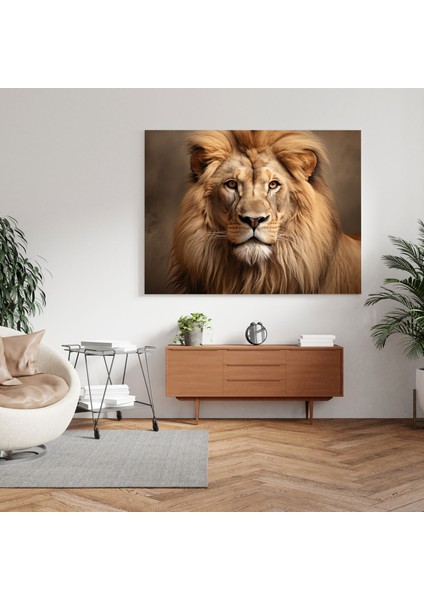 Bej Aslan Hayvanlı Duvar Tablosu - Bej, Hayvanlı Tablo, Kanvas Tablo, Kanvas Tablo, 30X30