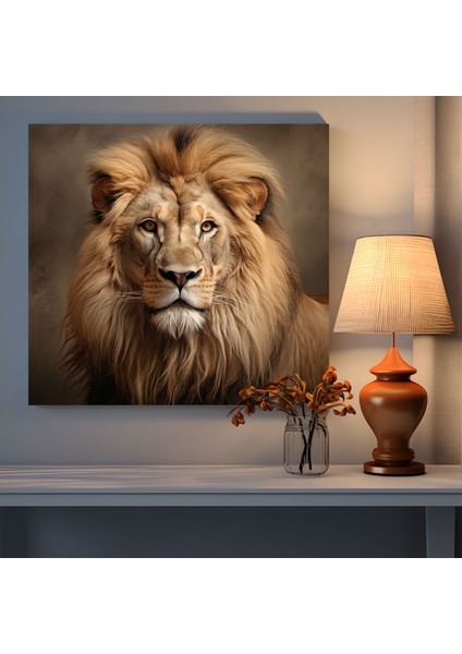 Bej Aslan Hayvanlı Duvar Tablosu - Bej, Hayvanlı Tablo, Kanvas Tablo, Kanvas Tablo, 30X30