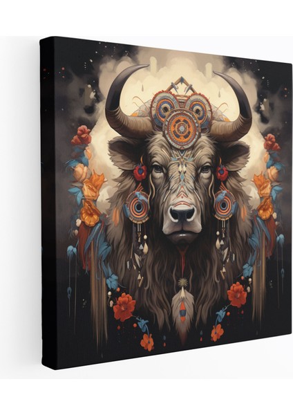 Buffalo Duvar Sanatı - Geleneksel Kızılderililerden Esinlenen Kanvas Tablo - Buffalo, Kanvas Tablo, Duvar Dekorasyonu, Maneviyat, 30X30