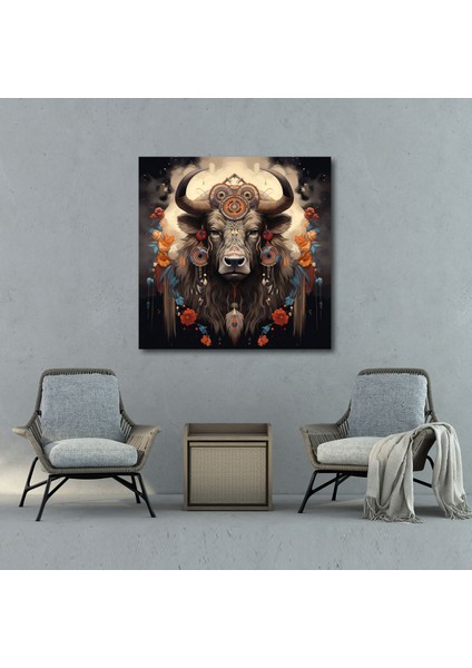 Buffalo Duvar Sanatı - Geleneksel Kızılderililerden Esinlenen Kanvas Tablo - Buffalo, Kanvas Tablo, Duvar Dekorasyonu, Maneviyat, 30X30