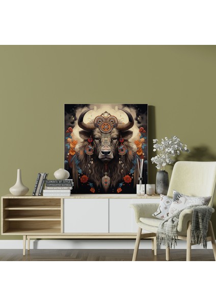 Buffalo Duvar Sanatı - Geleneksel Kızılderililerden Esinlenen Kanvas Tablo - Buffalo, Kanvas Tablo, Duvar Dekorasyonu, Maneviyat, 30X30