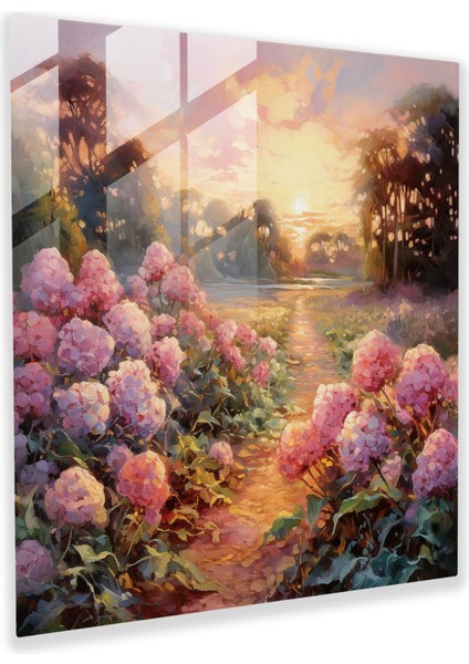 Ortanca Bahçesi Yağlıboya Tablo - Ortanca, Cam Duvar Sanatı, Empresyonist Yağlıboya Tablo, Ortanca, 30X30