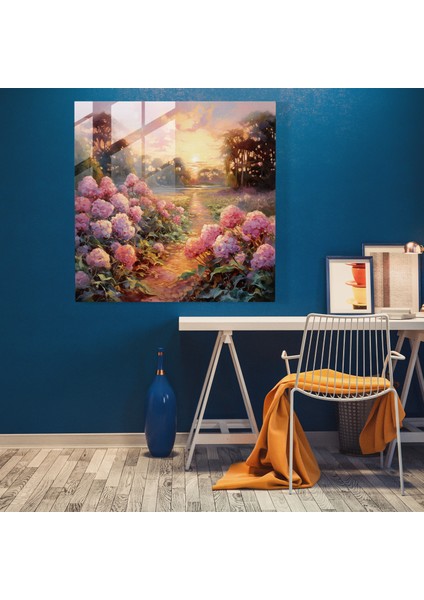 Ortanca Bahçesi Yağlıboya Tablo - Ortanca, Cam Duvar Sanatı, Empresyonist Yağlıboya Tablo, Ortanca, 30X30 modelleri