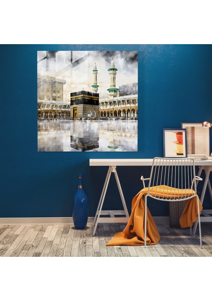 Geleneksel Cam Baskı - Islam Hat Sanatıyla Kabe - Kabe, Islami Miras, Cam Baskı, Detaylı Illüstrasyon, 30X30 fiyatları