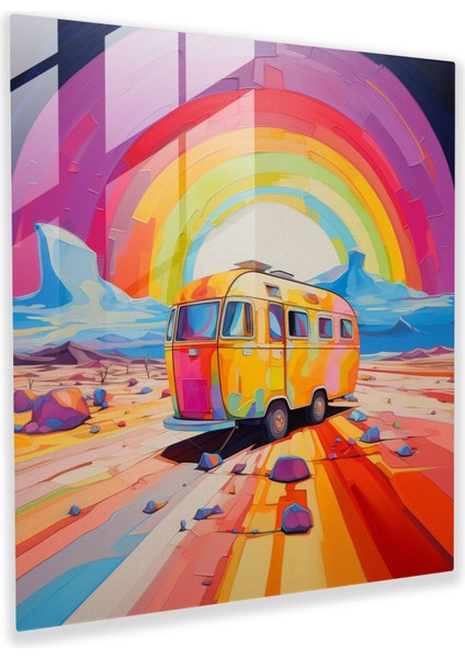 Renkli Karavan Cam Baskı - Karavan, Ev Dekorasyonu, Macera, Cam Duvar Tablosu, 50X50