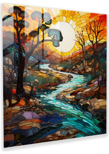 Yerli Sanatçı Cam Duvar Sanatı - Aborijin, Modern Sanat, Cam Duvar Sanatı, Duvar Dekorasyonu, 30X30