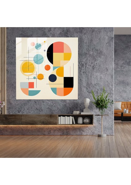 Funky Geometrik Soyut Cam Baskı - Funky, Eğlenceli Aranjman, Cam Duvar Sanatı, Cam Baskı, 30X30 modelleri