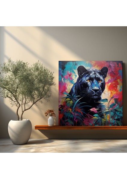 Kara Panter Kanvas Tablo - Renkli Soyut Duvar Tablosu - Kara Panter, Renkli, Kanvas Tablo, Kanvas Tablo, 30X30 modelleri