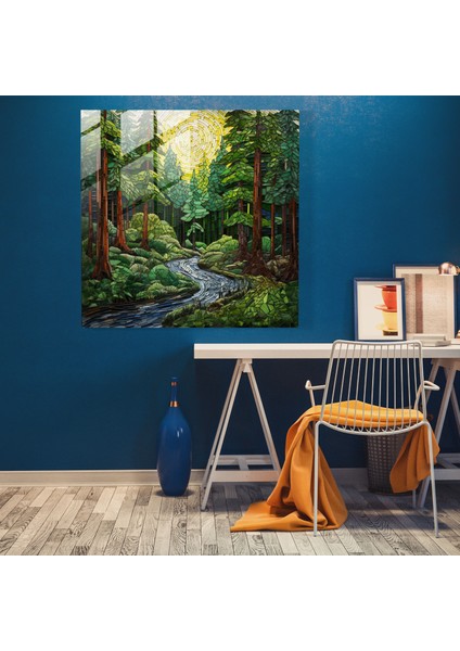 Yeşil Çam Cam Mozaik Duvar Sanatı - Yeşil Çam, Yeşil Çam, Yemyeşil Orman, Cam Baskı, 30X30 fiyatları