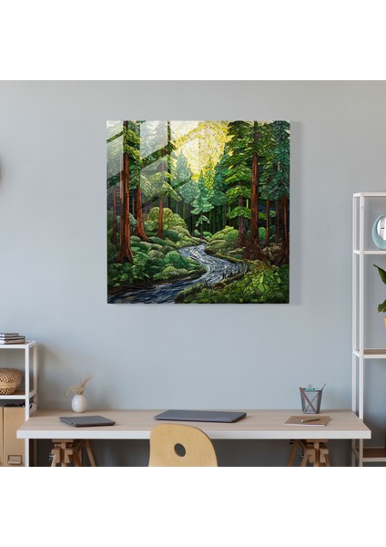 Yeşil Çam Cam Mozaik Duvar Sanatı - Yeşil Çam, Yeşil Çam, Yemyeşil Orman, Cam Baskı, 30X30 modelleri