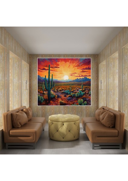 Çöl Duvar Dekorasyonu - Gün Batımı Kaktüs Kanvas Tablo - Çöl, Duvar Sanatı, Duvar Dekorasyonu, Kaktüs, 30X30 fiyatları