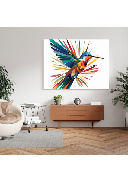Sinek Kuşu Duvar Dekorasyonu - Sinek Kuşu, Stilize, Temiz Çizgiler, Kanvas Tablo, 30X30