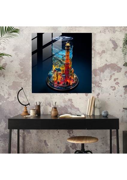 Kız Kulesi Hava Cam Sanatı - Kız Kulesi, Ev Dekorasyonu, Cam Sanatı, Cam Duvar Sanatı, 50X50 fiyatları