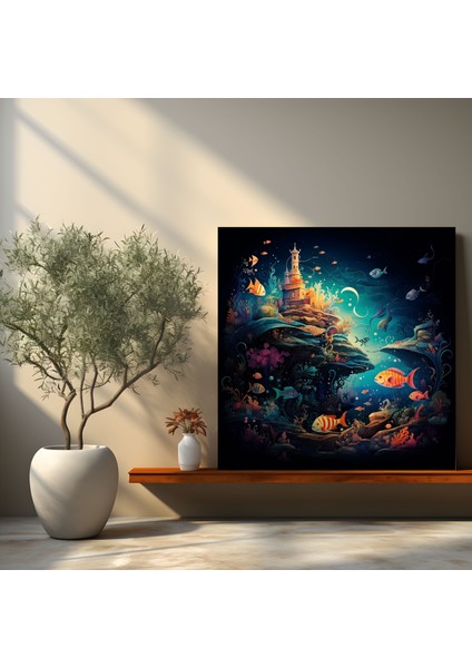 Serin Denizaltı Harikalar Diyarı Kanvas Tablo - Serin, Kanvas Tablo, Büyülü Denizaltı Dünyası, Canlı Deniz Canlıları, 30X30