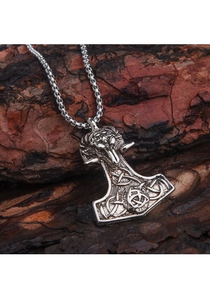 Viking Thor Çekiç Savaşçı Baltası Erkek Kolye Çelik Iskandinav