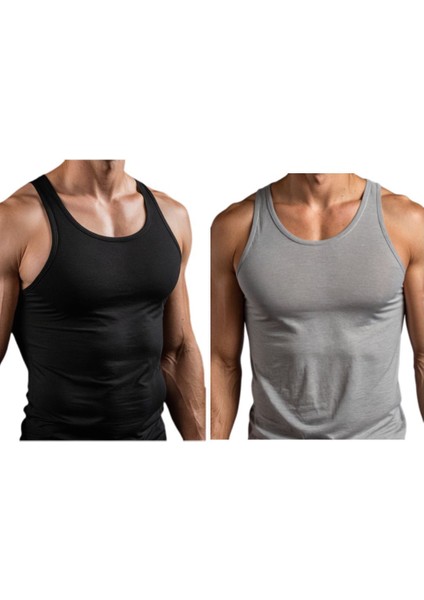 2 Adet Premium Kalite Trend Erkek Gri Ve Siyah Atlet - Nefes Alan Ultra Rahat Spor Şık Tasarım
