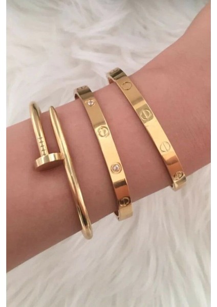 Gold Çivi, Taşsız ve Taşlı Cartier Bileklik Set