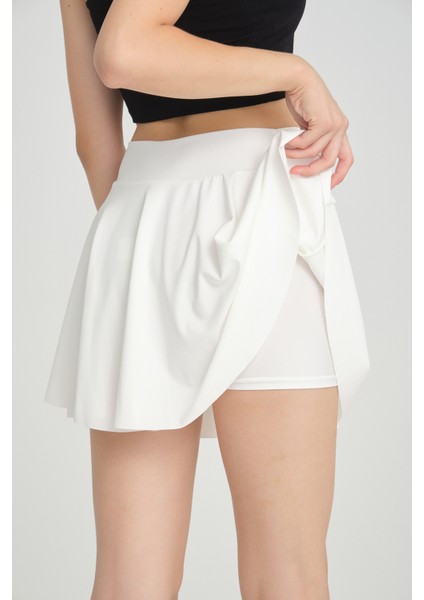 Siyah Yüksek Bel Volanlı Şortlu Spor Etek Deniz Şortu Skirt Withh