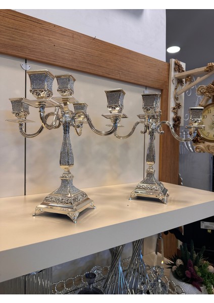 5 Kollu Swarovski Taşlı Şamdan