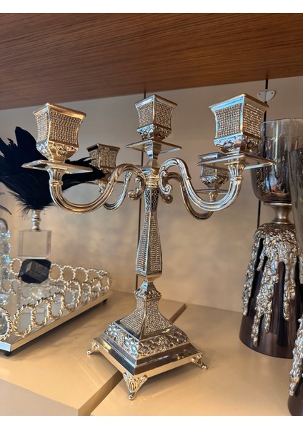 5 Kollu Swarovski Taşlı Şamdan