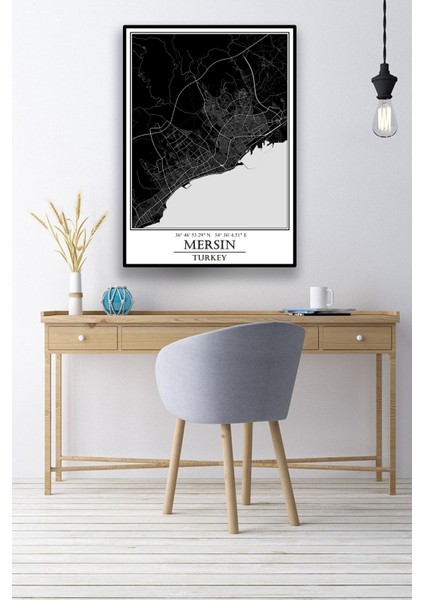 Hari Tasarım Mersin Şehir Haritası Çerçevesiz Poster-Harita Sanatı, Map Art Design