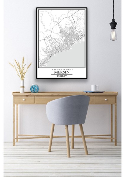 Mersin Şehir Haritası Çerçevesiz Poster-Harita Sanatı, Map Art Design modelleri