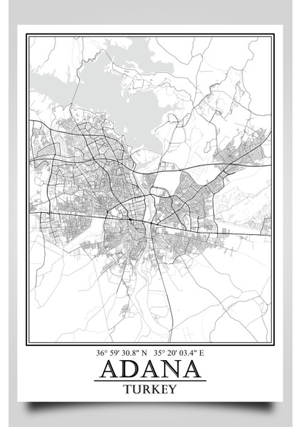 Adana Şehir Haritası Çerçevesiz Poster-Harita Sanatı, Map Art Design