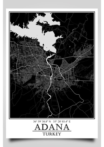 Adana Şehir Haritası Çerçevesiz Poster-Harita Sanatı, Map Art Design