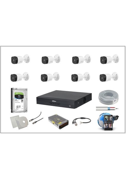8 Kamera Full Takım Set 1080 Full Hd Gece Görüş Uzaktan İzleme 2 Tb HDD